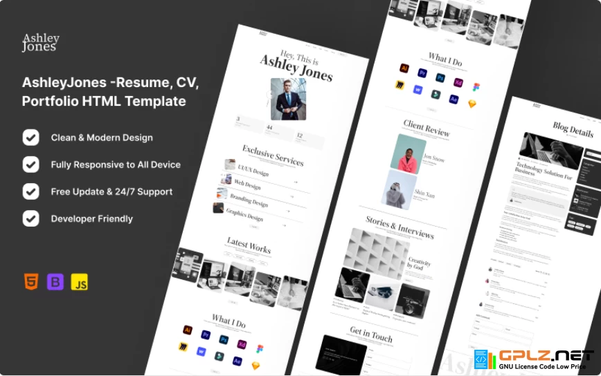 AshleyJones -Resume, CV, Portfolio HTML Template Website Template