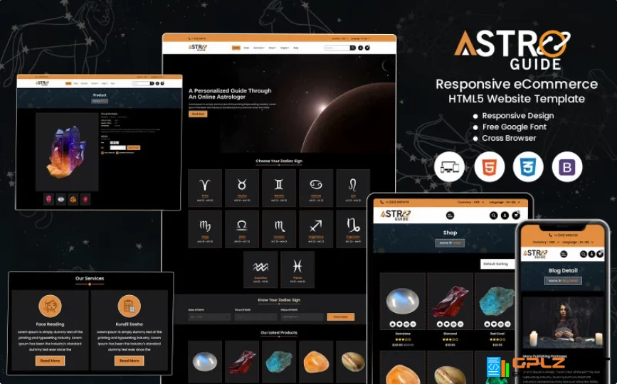 AstroGuide – Customizable Astrology HTML Template for Horoscopes, Birth Charts Website Template